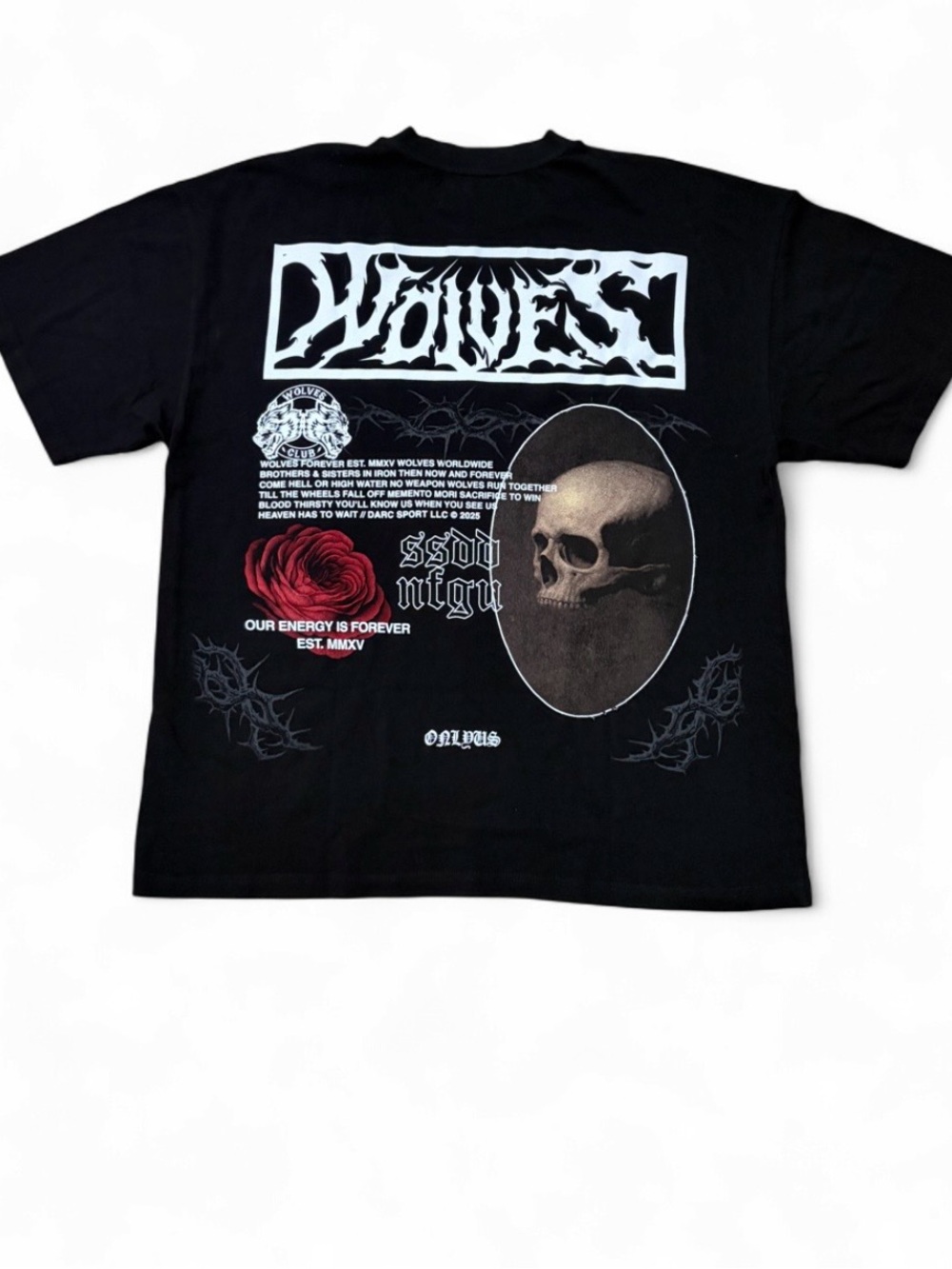 Darc Sport Black Tee with Skull & Red Rose Graphic